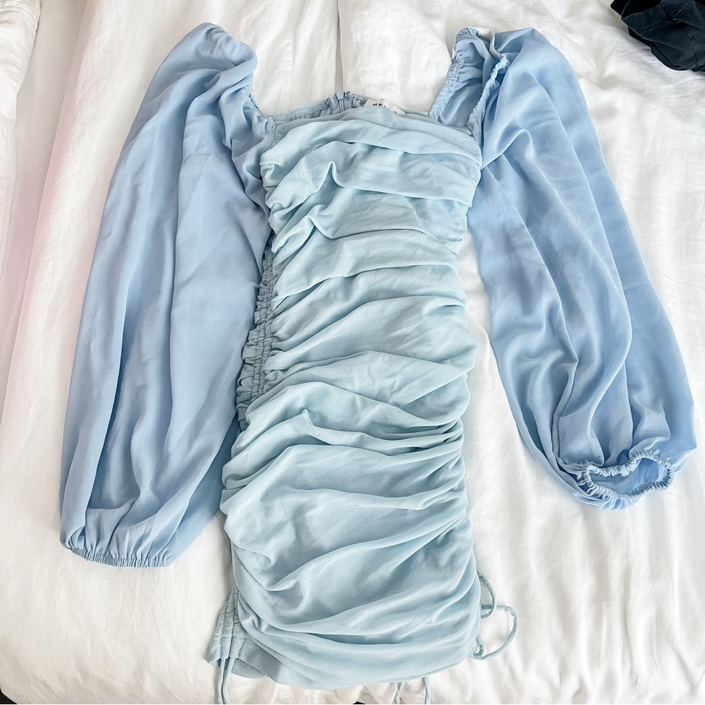 Hello Molly Blue Ribbed Ruched Bodycon Dress - Picture 2 of 4